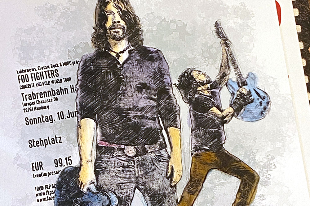 Dave Grohl von den Foo Fighters als colorierte Skizze